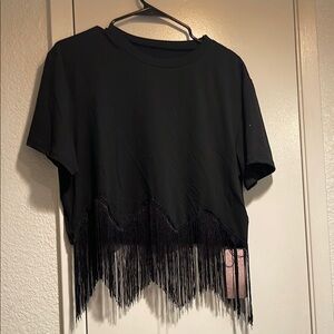 Black Asymmetrical Crop T-Shirt with Short Sleeves